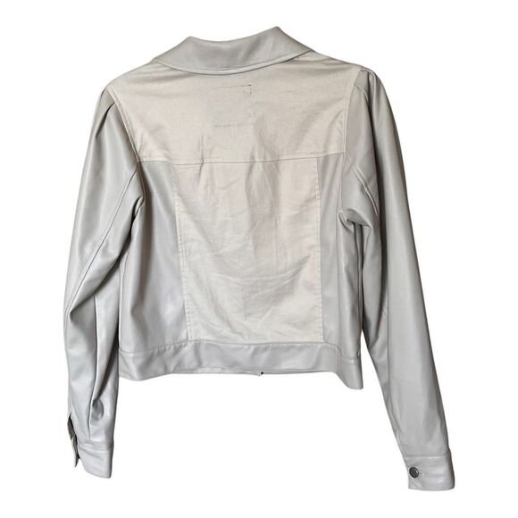 Bagatelle Collection Cotton and Faux Leather Ivory Button Front Jacket Size SM - Picture 2 of 11
